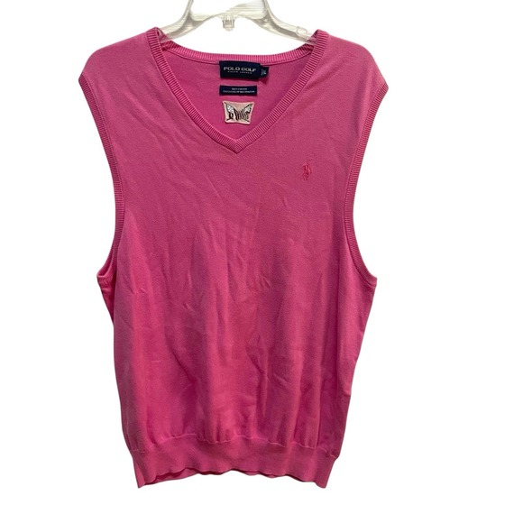 Polo Ralph Lauren Sweater Vest Men's L V-Neck Knit Pink Cotton - Picture 1 of 7